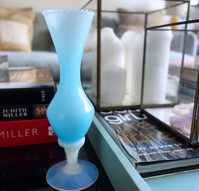 Blue opaline bud vase