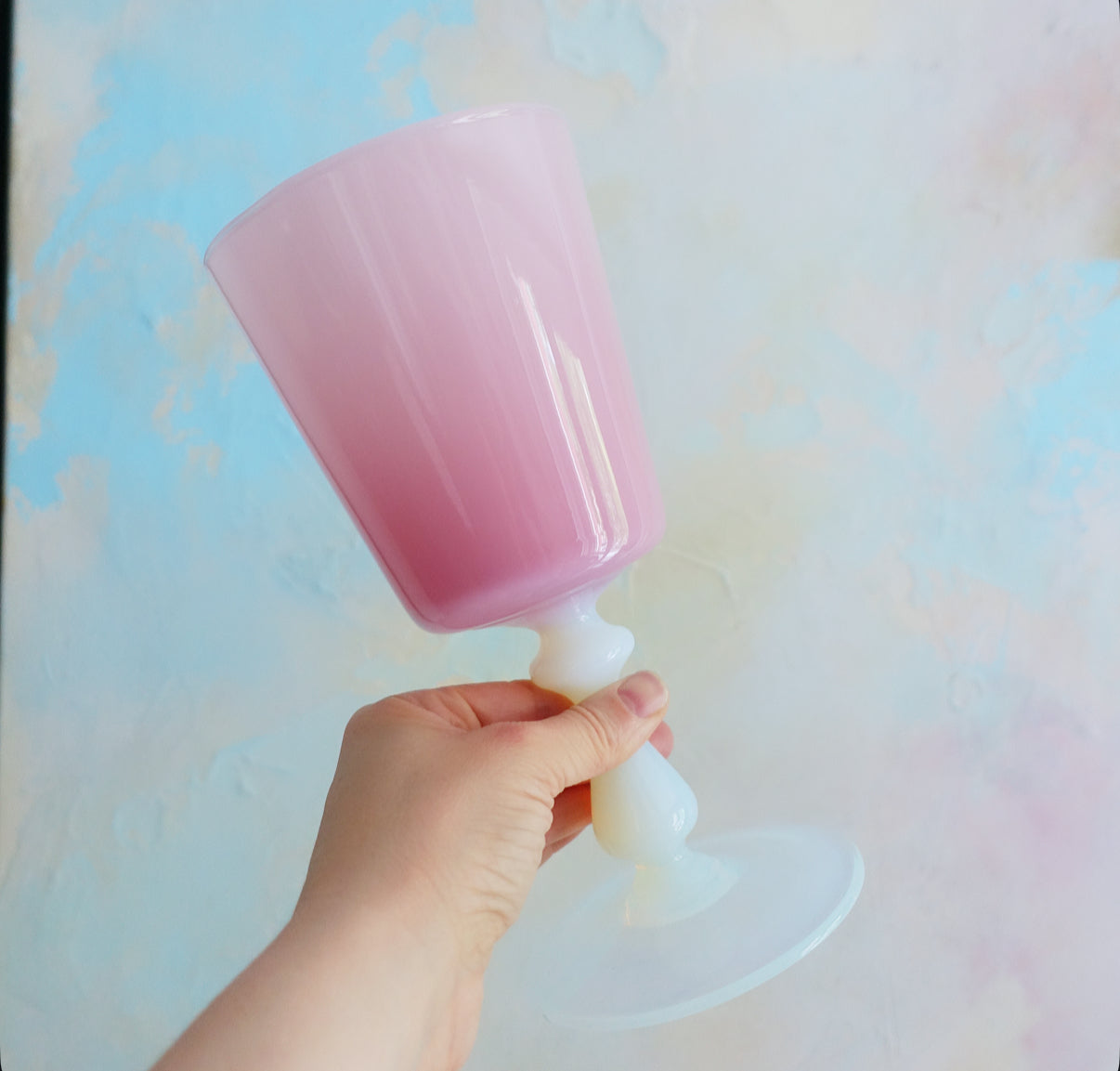 Pink opaline glass goblet vase