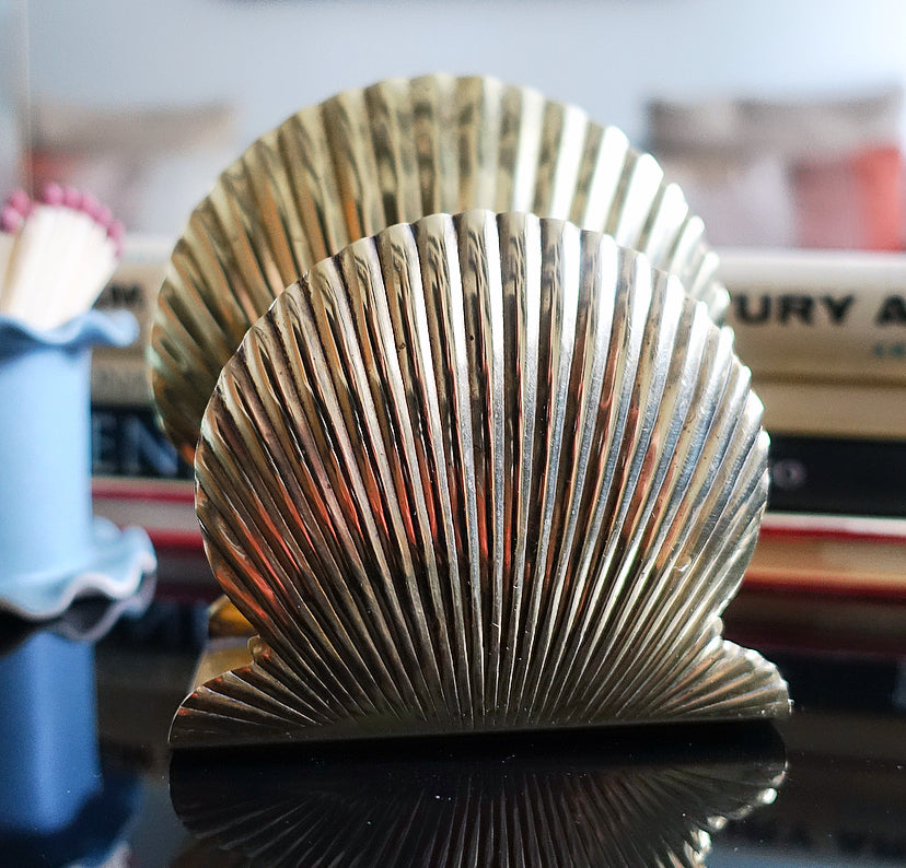 Hollywood regency brass shell letter holder