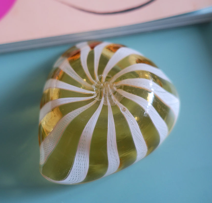Amber & white Zanfirico Murano glass heart trinket dish
