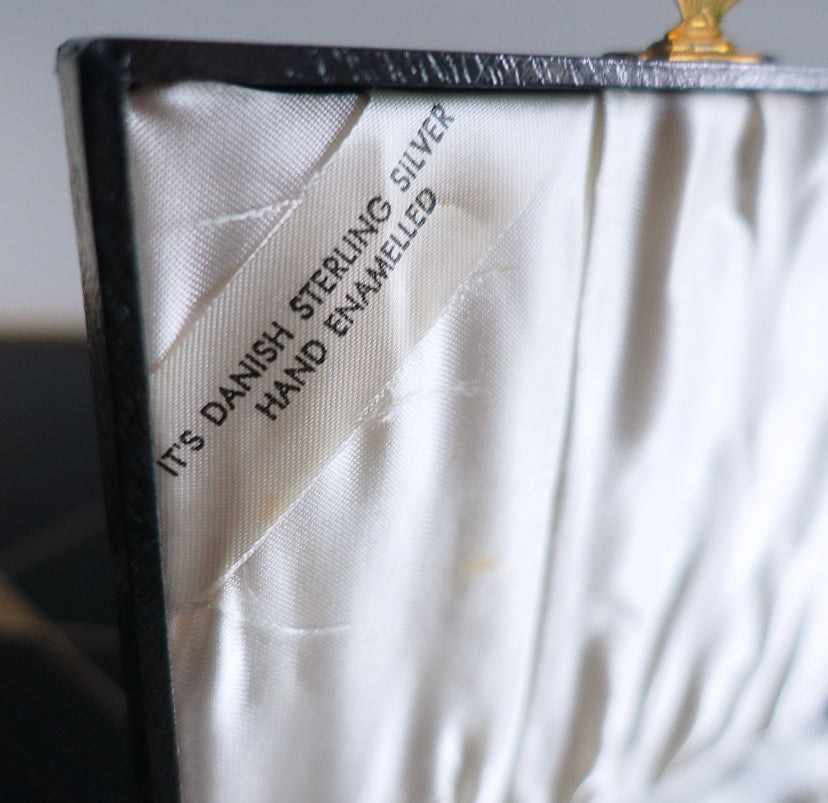 Cased set of six Danish Sterling silver & enamel shell spoons