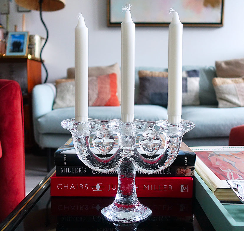 Double heart Swedish glass candelabra