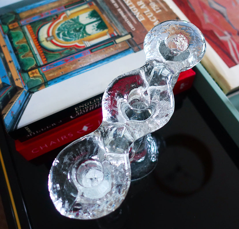Double heart Swedish glass candelabra