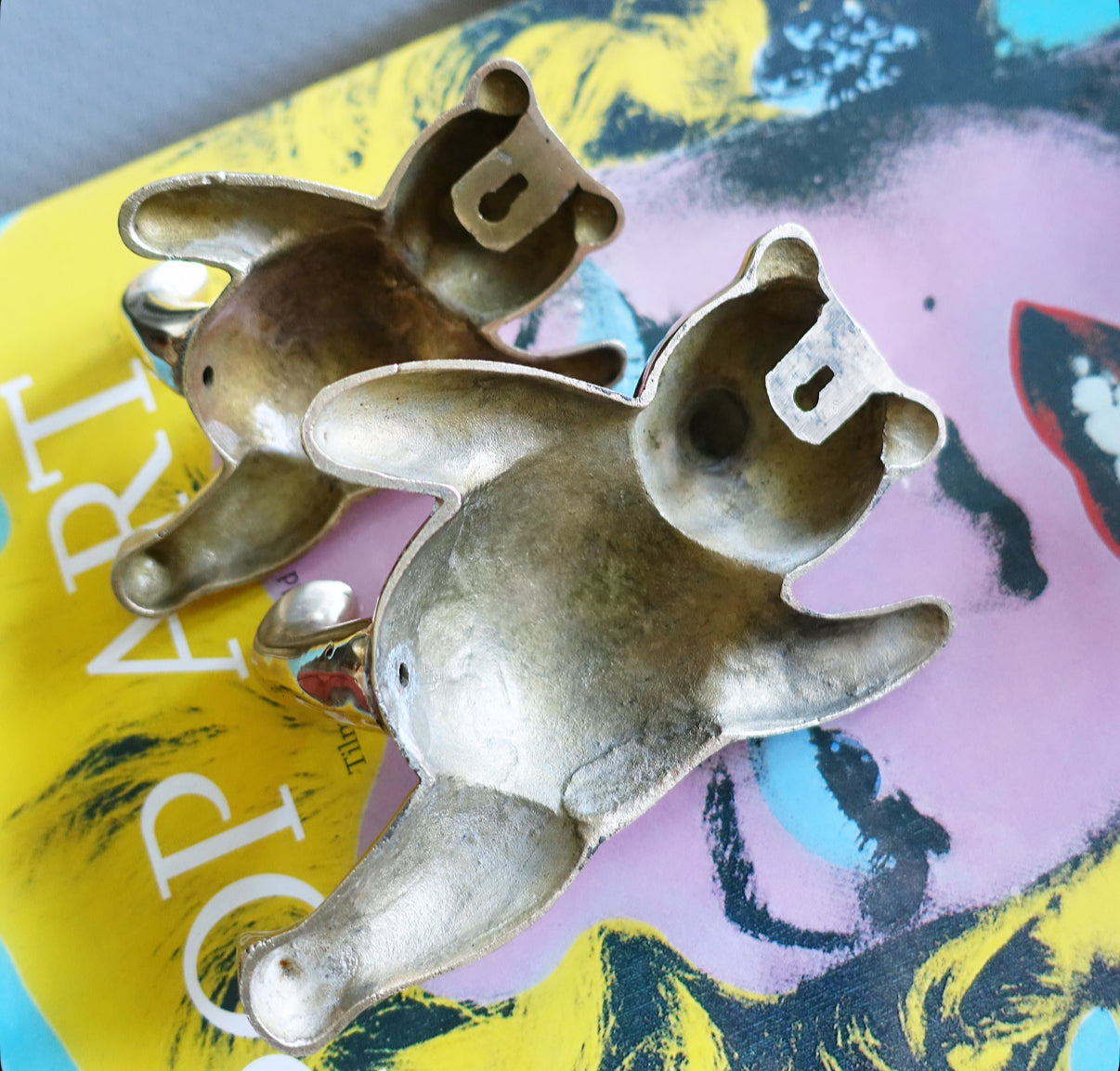 Brass teddy bear wall hook set