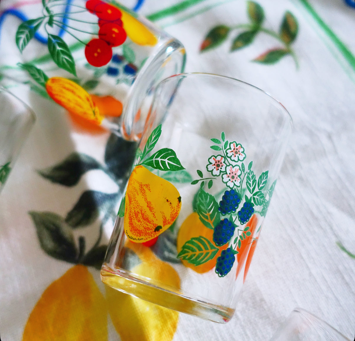 Set of six fruit juice glasses