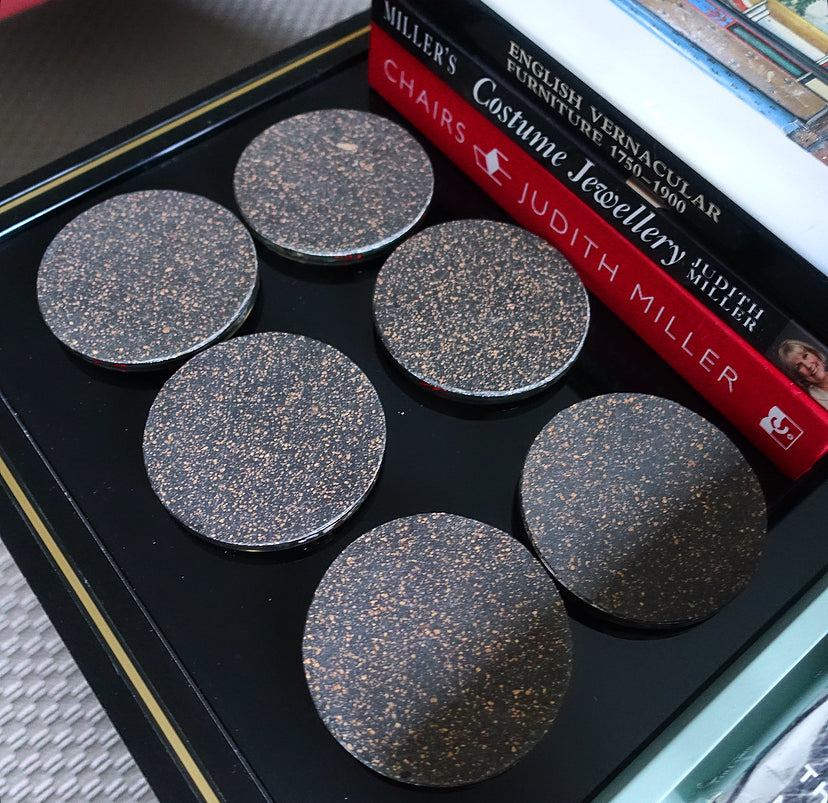 Set of six MCM shell & lucite coasters