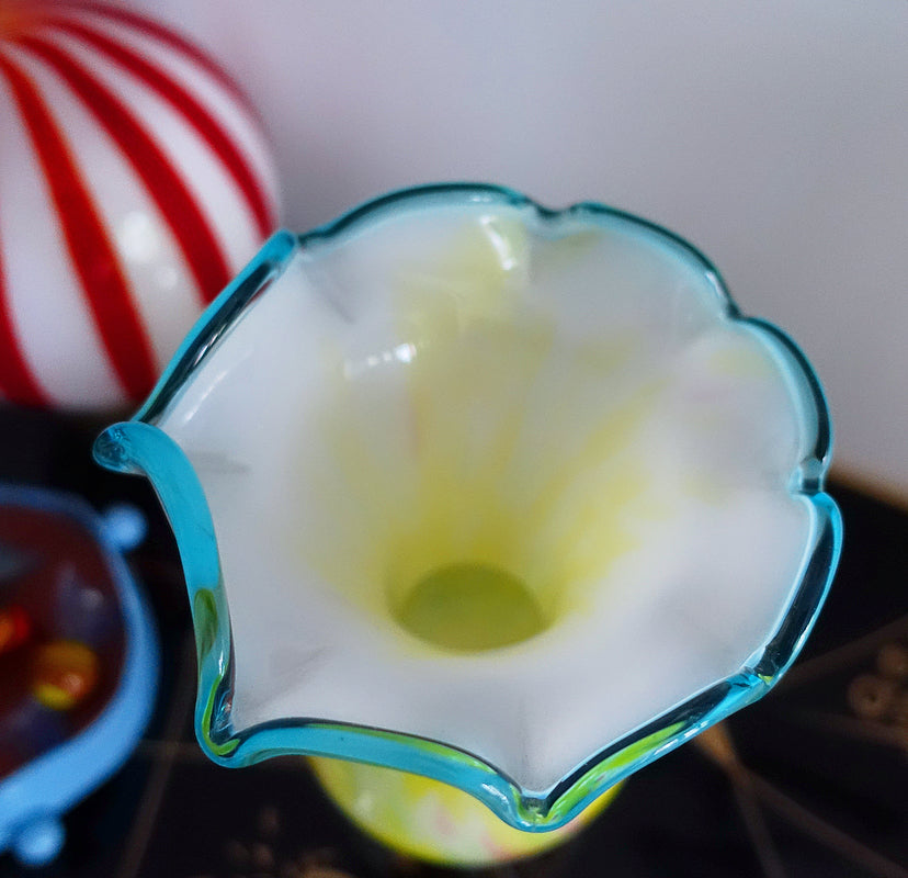 Yellow splatter glass vase