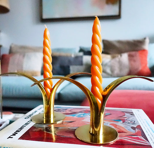 Pair of Swedish brass ‘Lily’ candle holders