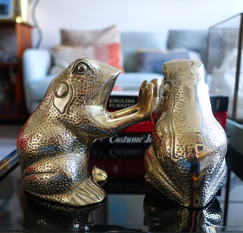 Pair of brass frog bookends