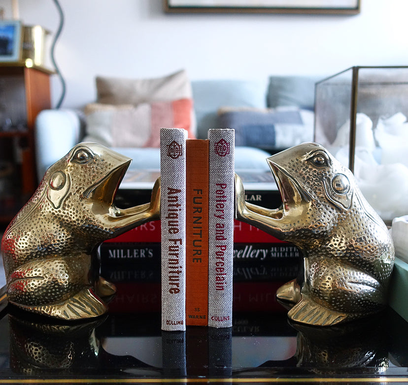 Pair of brass frog bookends