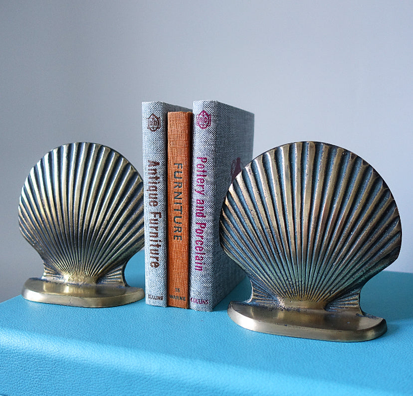 Pair of brass scallop shell bookends