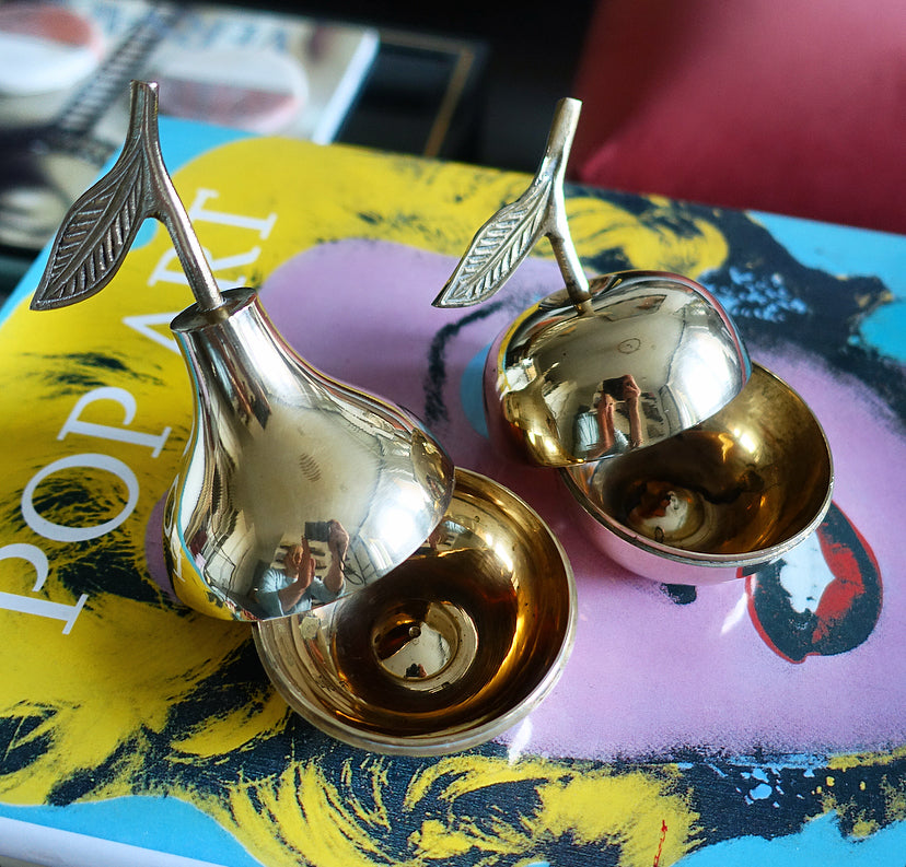 Brass apple & pear trinket pot set