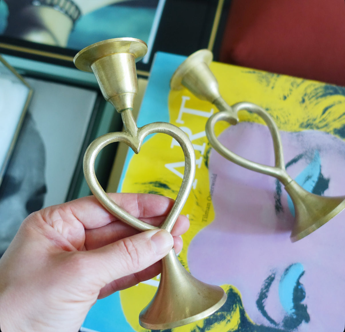 Brass heart candle holders