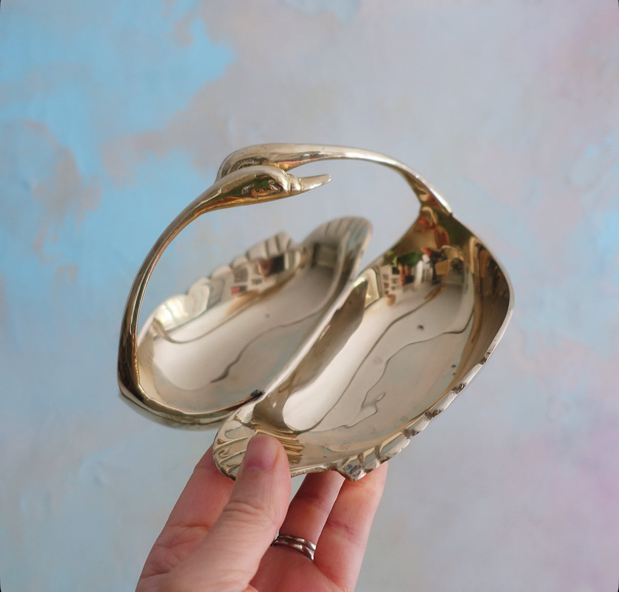 Double brass swan trinket dish