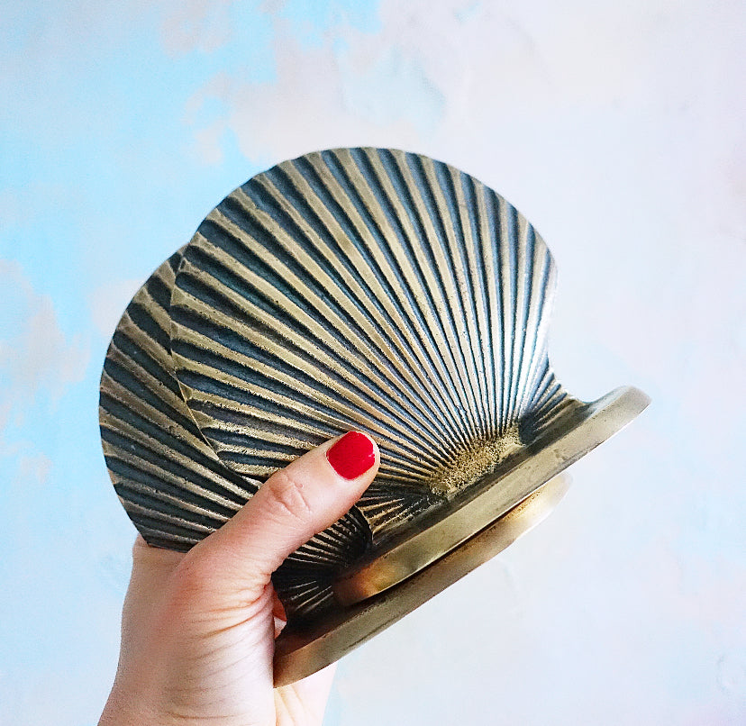 Pair of brass scallop shell bookends