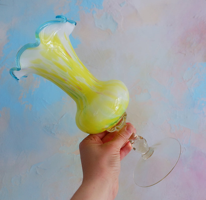 Yellow splatter glass vase