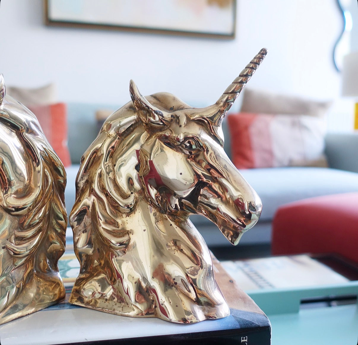 Brass unicorn bookends