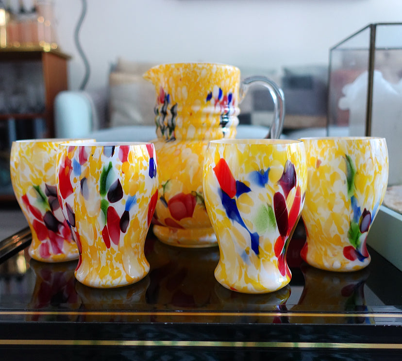 Splatter glass jug & glasses set