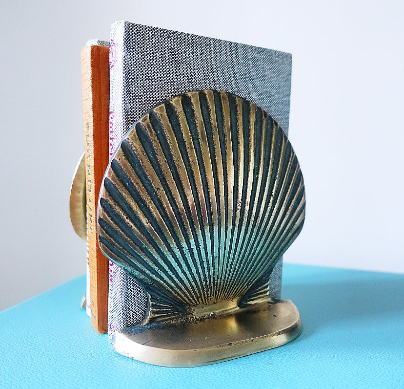 Pair of brass scallop shell bookends
