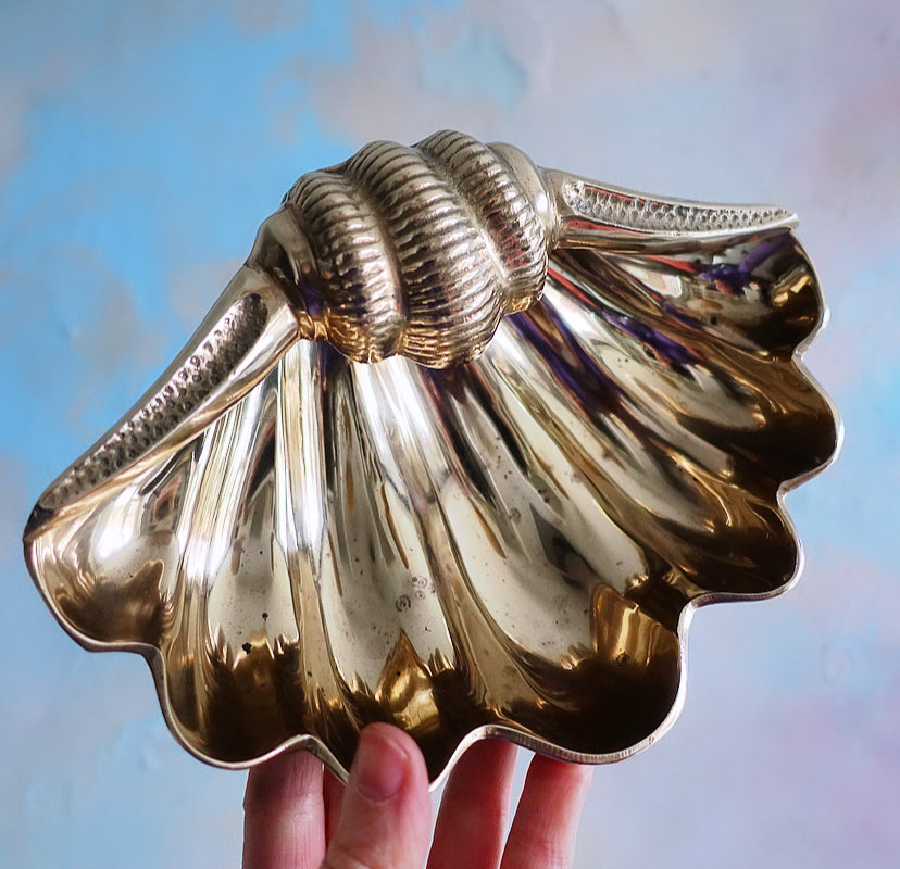 Large Hollywood Regency brass shell dish