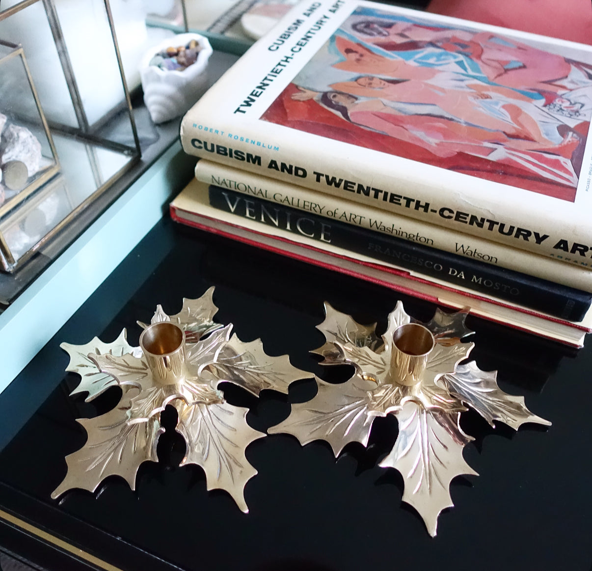 Brass Holly candle holders
