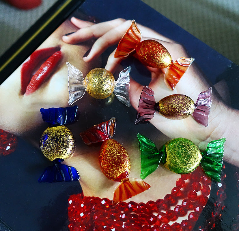 Set of six vintage art glass sweets