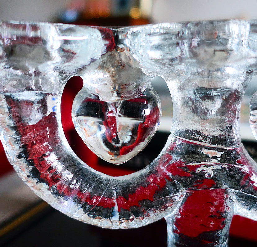 Double heart Swedish glass candelabra
