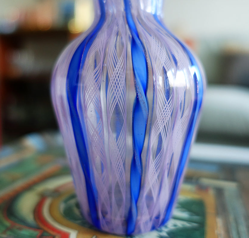 Blue & pink Zanfirico Murano glass vase