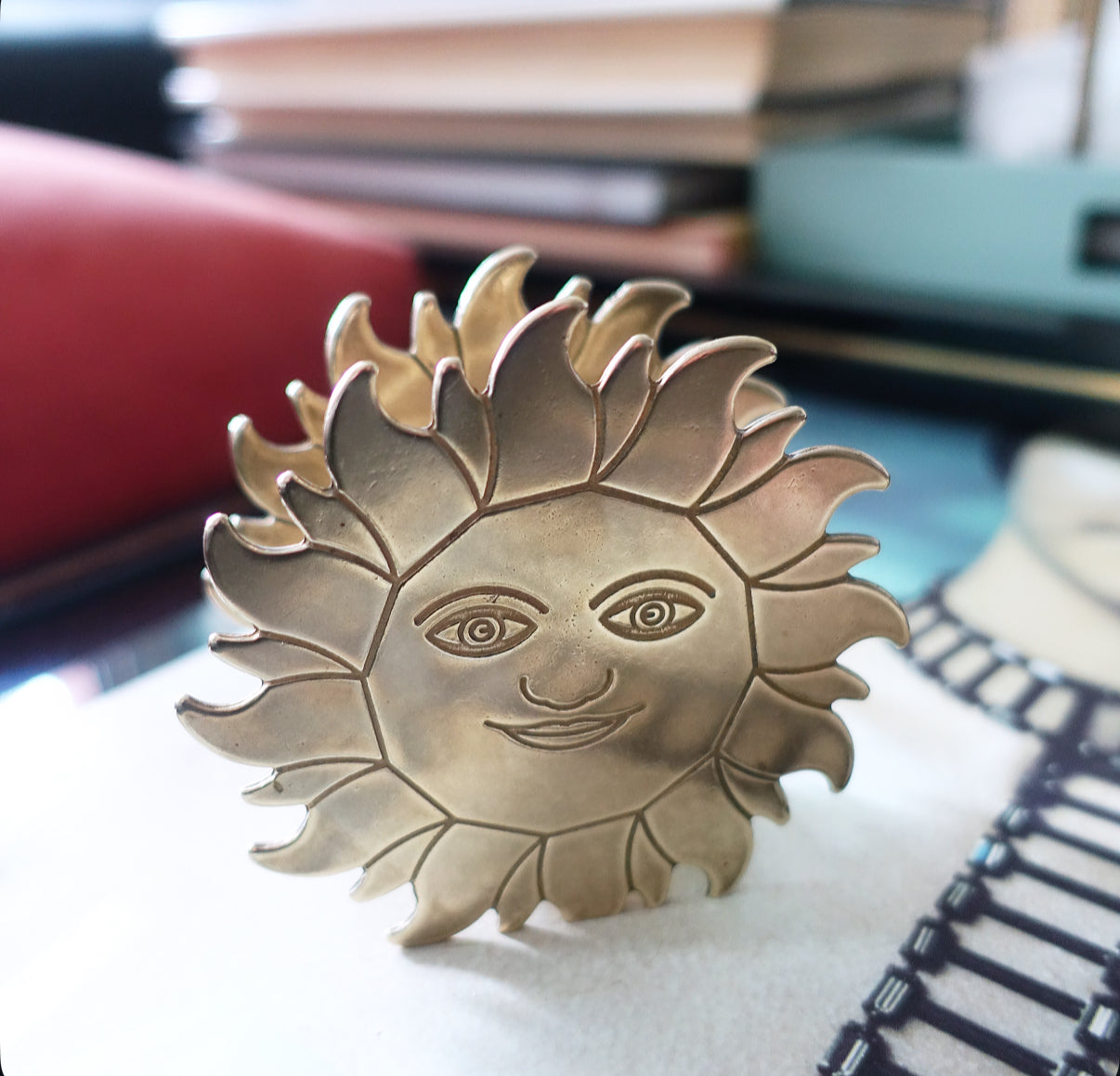 Brass sun letter holder