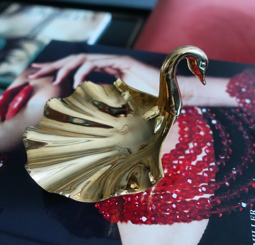Brass swan trinket dish
