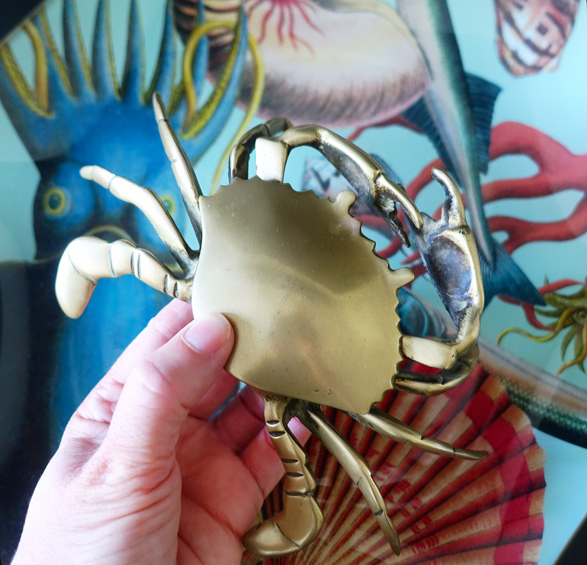 Large brass crab ashtray