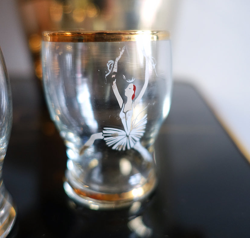 Set of six ballet dancer shot glasses