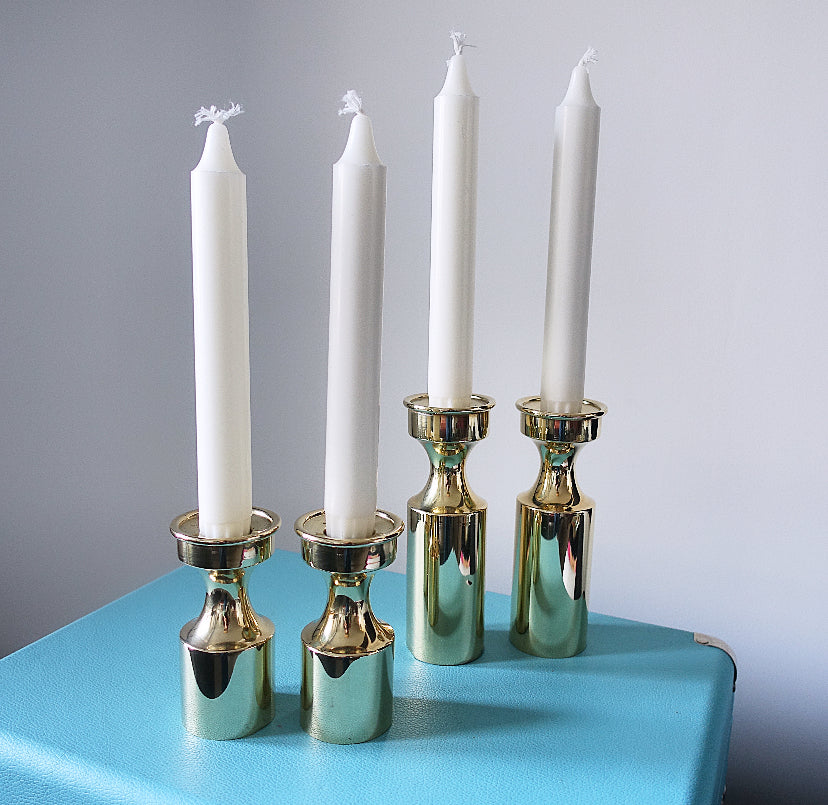 Pair of short Danish brass candle holders
