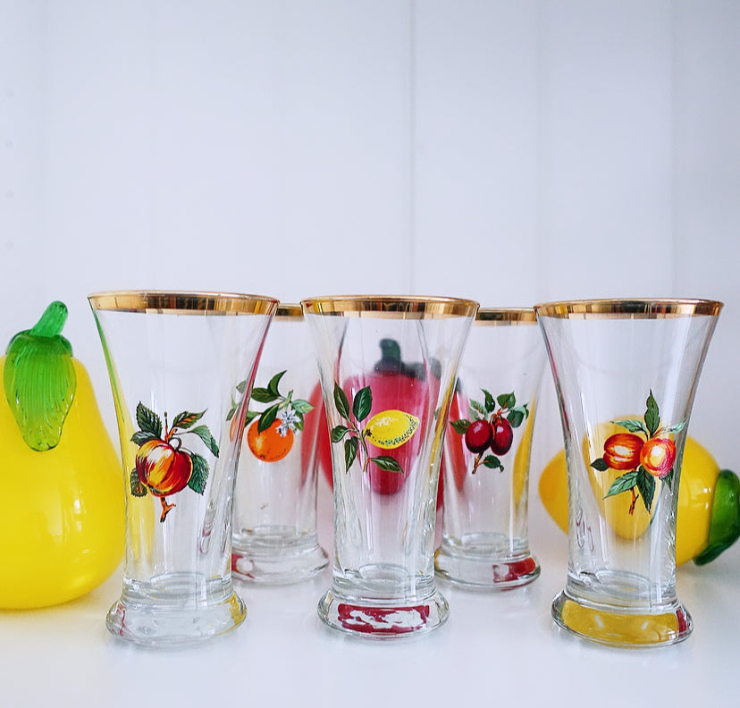 Set of five MCM fruit glasses