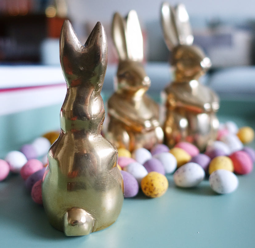 Set of three brass bunny rabbits