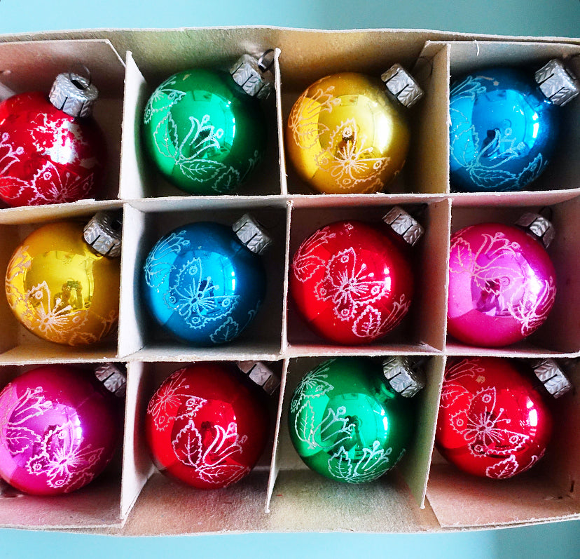 Set of 12 vintage glass baubles