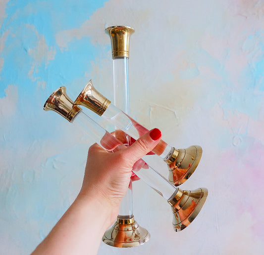 Set of three lucite candlesticks