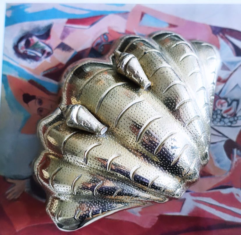 Large Hollywood Regency brass shell dish