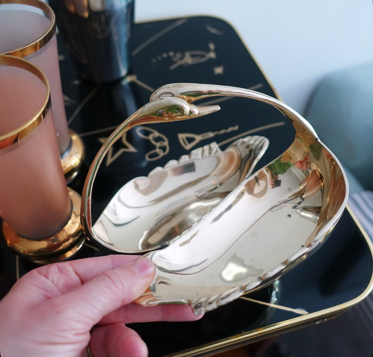 Double brass swan trinket dish