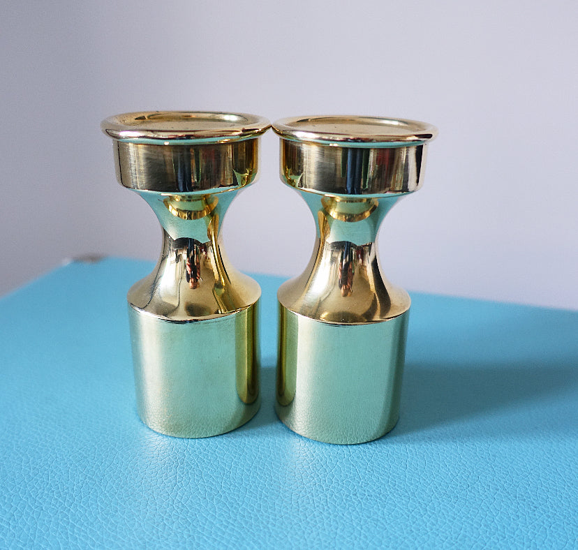 Pair of short Danish brass candle holders