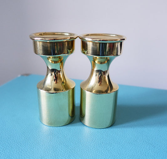 Pair of short Danish brass candle holders