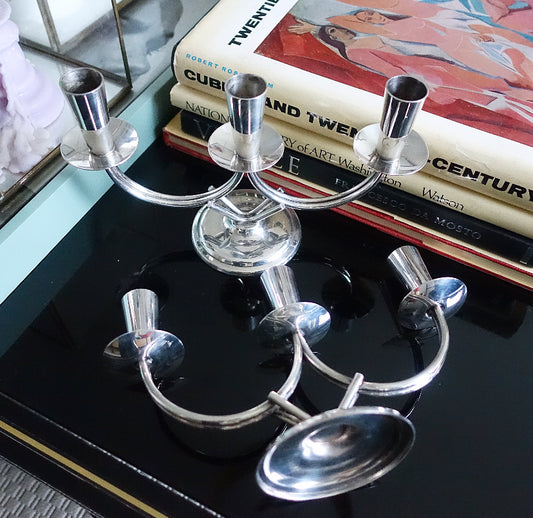 Pair of Danish silver plated candelabra