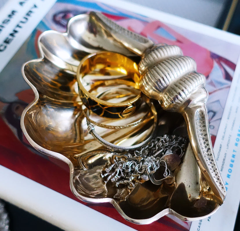 Large Hollywood Regency brass shell dish