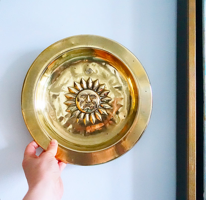 Large antique brass sun wall hanging