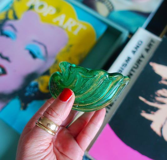 Green Murano glass shell bowl