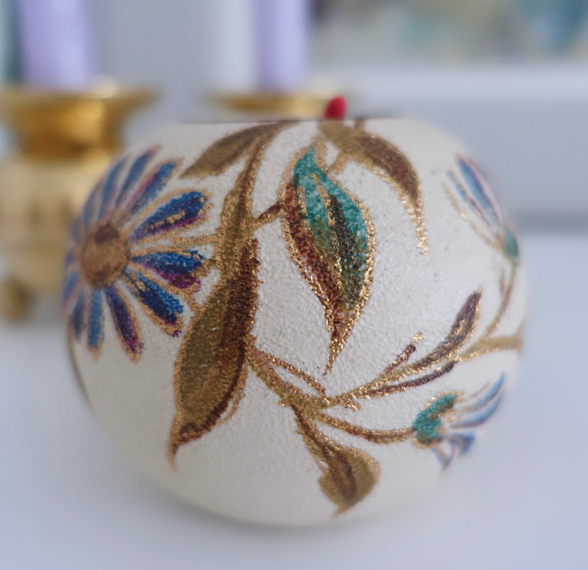 Antique Floral Stoneware Match Holder