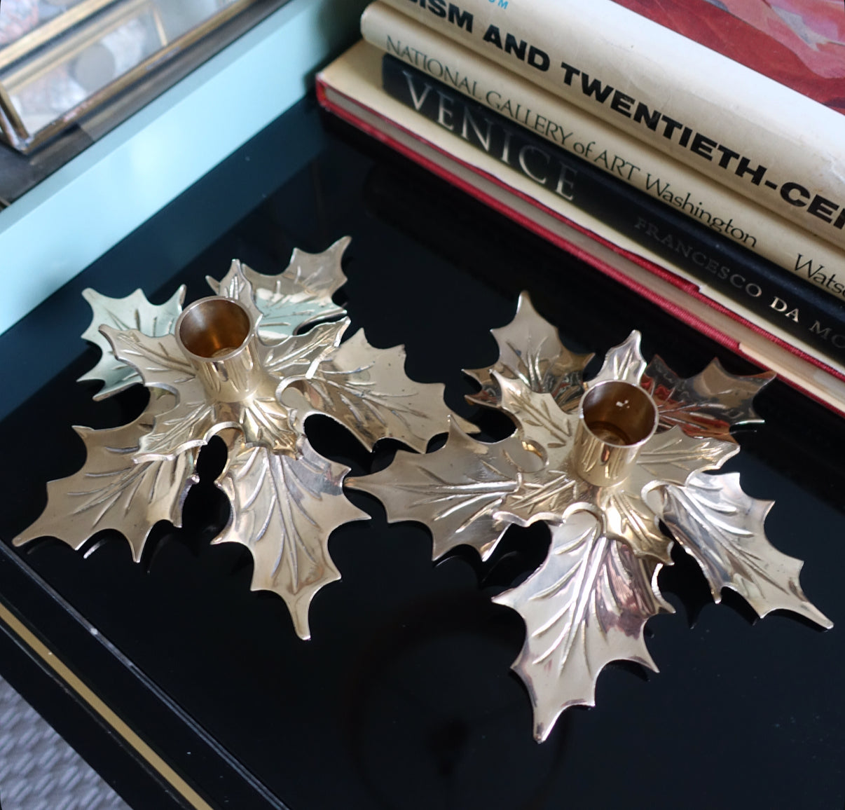 Brass Holly candle holders