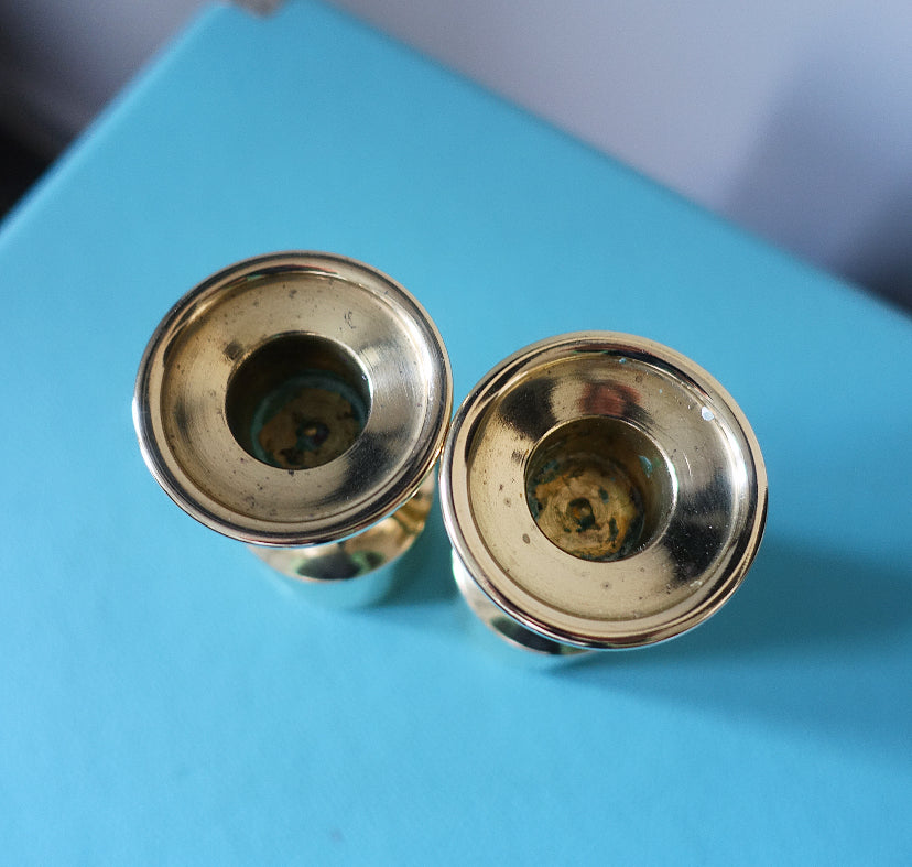 Pair of short Danish brass candle holders