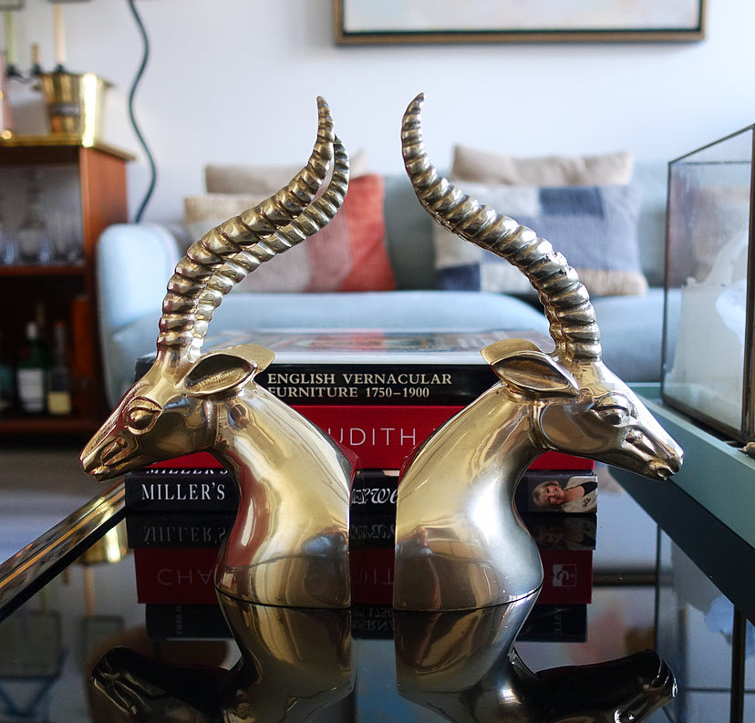 Pair of brass gazelle bookends