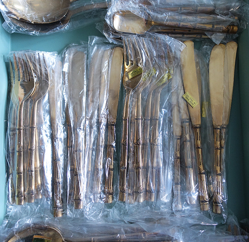 56 piece Thai bronze bamboo cutlery set